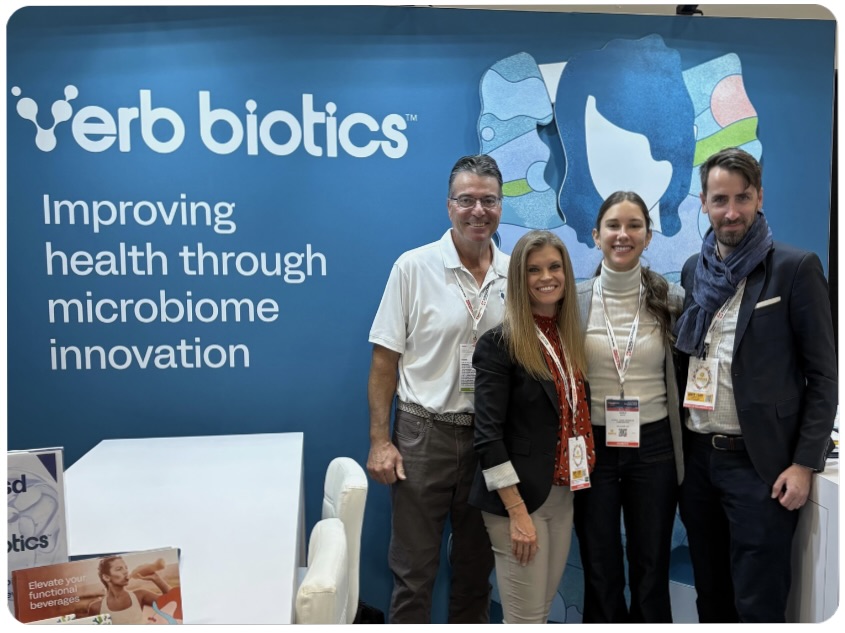 The Verb Biotics team standing in front of our booth at SupplySide Global 2025