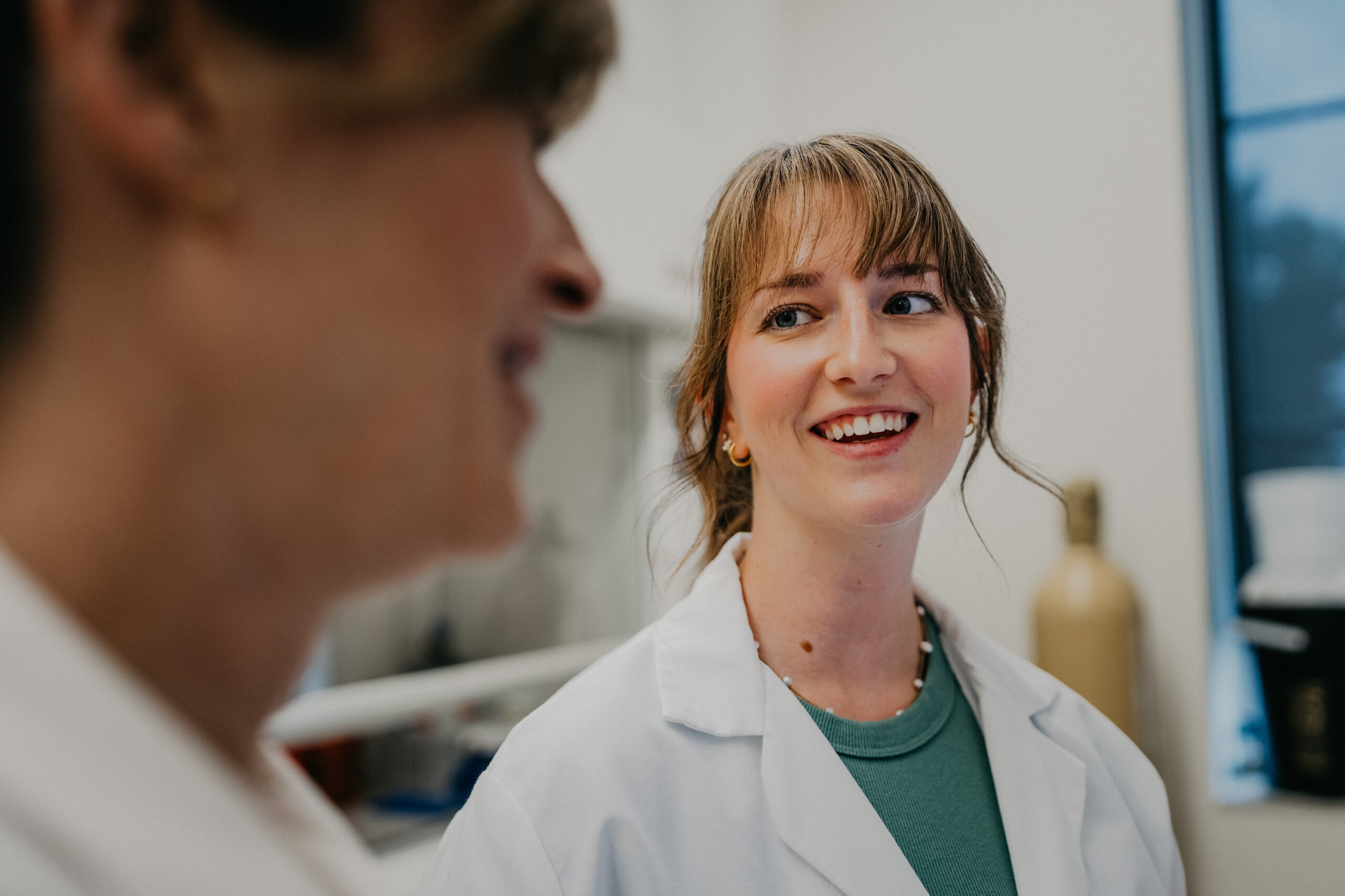 Brandy in the lab, smiling